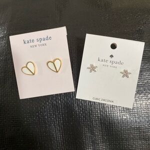 Kate Spade New York Earrings Set of 2 Heart Studs & Starburst CZ Studs NWT